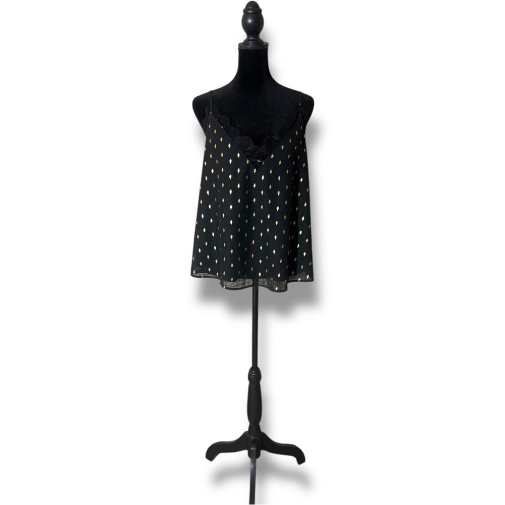 Adore Me Black Lace Cami w/ Gold Accents Adjustable Straps Black Lace Loose Fit - Picture 3 of 16